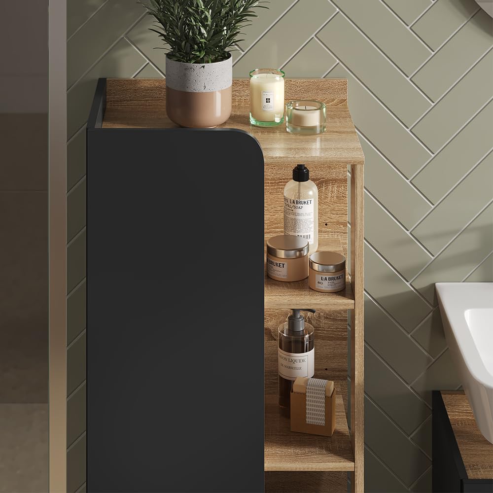 Vicco Mueble Midi Karen, Sonoma/Antracita, 50 x 128 cm con Puerta y Compartimentos Abiertos, para Guardar artículos de baño y Toallas