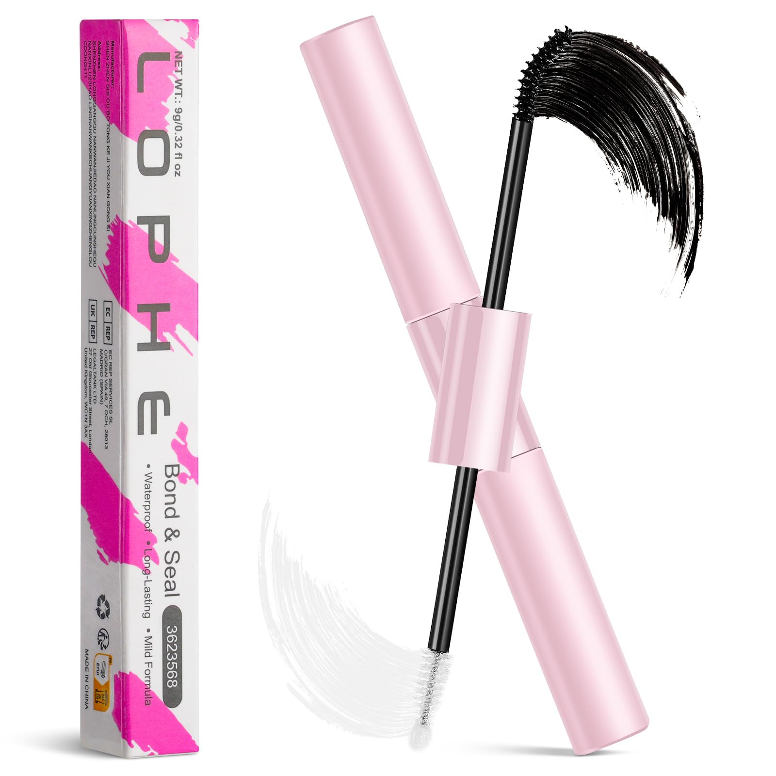 LOPHE Lash Bond and Seal, Eyelash Glue for Individual DIY Eyelash Extensions, Strong Hold Latex-Free Waterproof Cluster Lash Adhesive, 2 in 1 Sealant Mascara