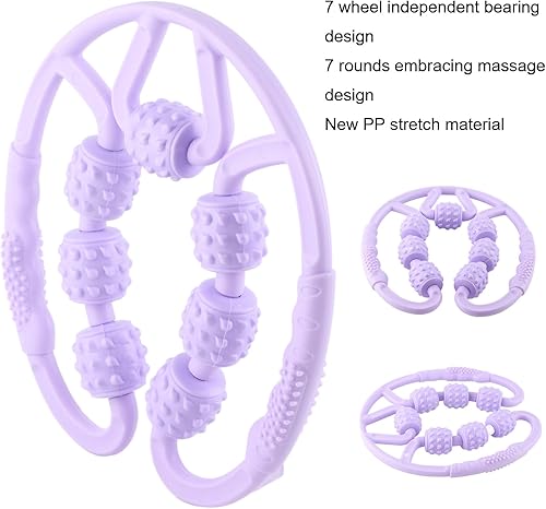 Miniatura 5 de Dioche Rodillo de masaje para celulitis, punto en forma de U, 7 ruedas, rodillo de masaje de mano para tejido profundo, herramienta de masaje para