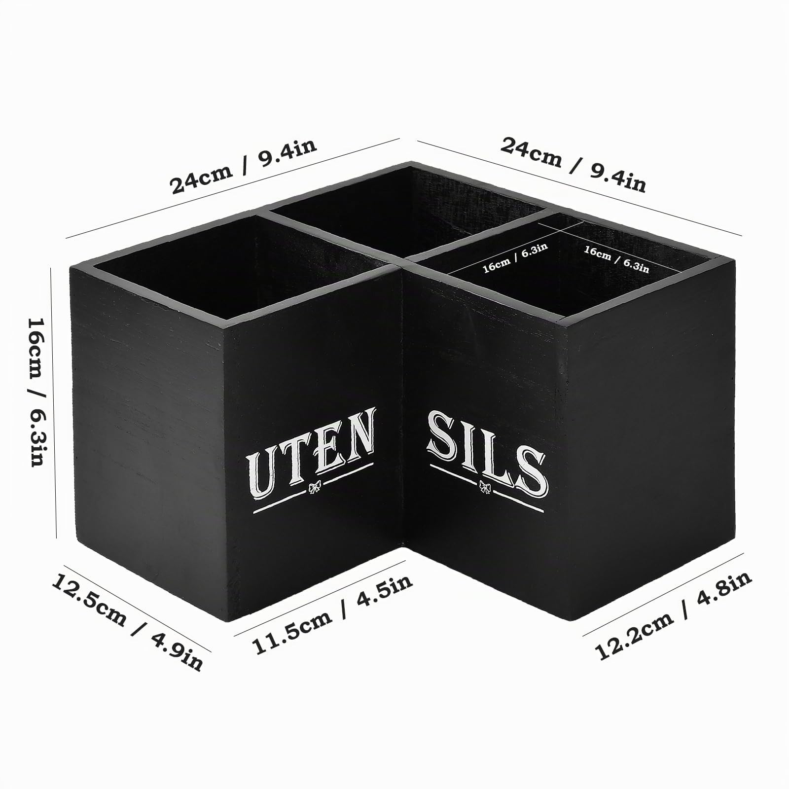Porta Utensili da Cucina Extra Large, 24x24x16cm, Portaposate in Legno, Portautensili con 3 Scomparti, Organizer Angolare, Porta Posate Mestoli per 30-40 Utensili, Piano di Lavoro