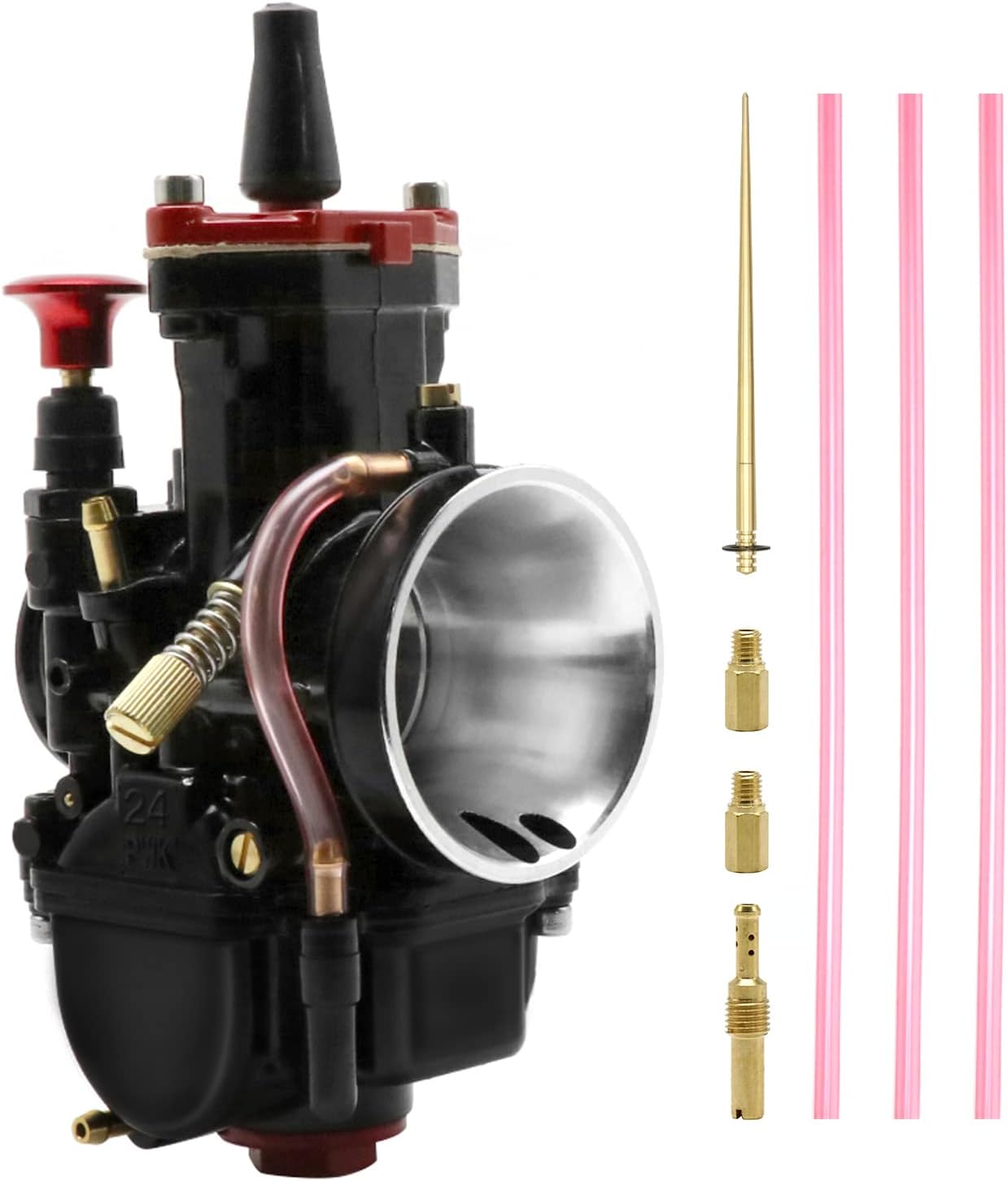 Universal Black Carburetor PWK 24mm Fit 50cc-100cc Racing Carburetor Power Jet Performance 2T 4T Engine Motorcycle Scooter Dirt Bike Motocross ATV Quads Off-Road (24mm)