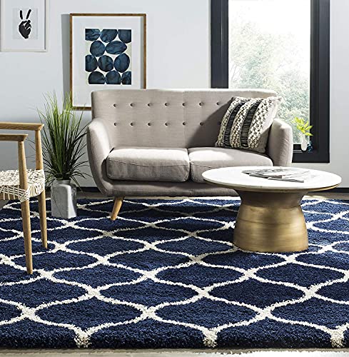 Image of Urban Modern Decor Features 3x5 Feet Modern Soft Shaggy Carpet Thick, Fluffy & 2 inch Pile Shag Rug for Your Kids Room, Bedroom & Livingroom(3x5 feet, Blue & Ivory)