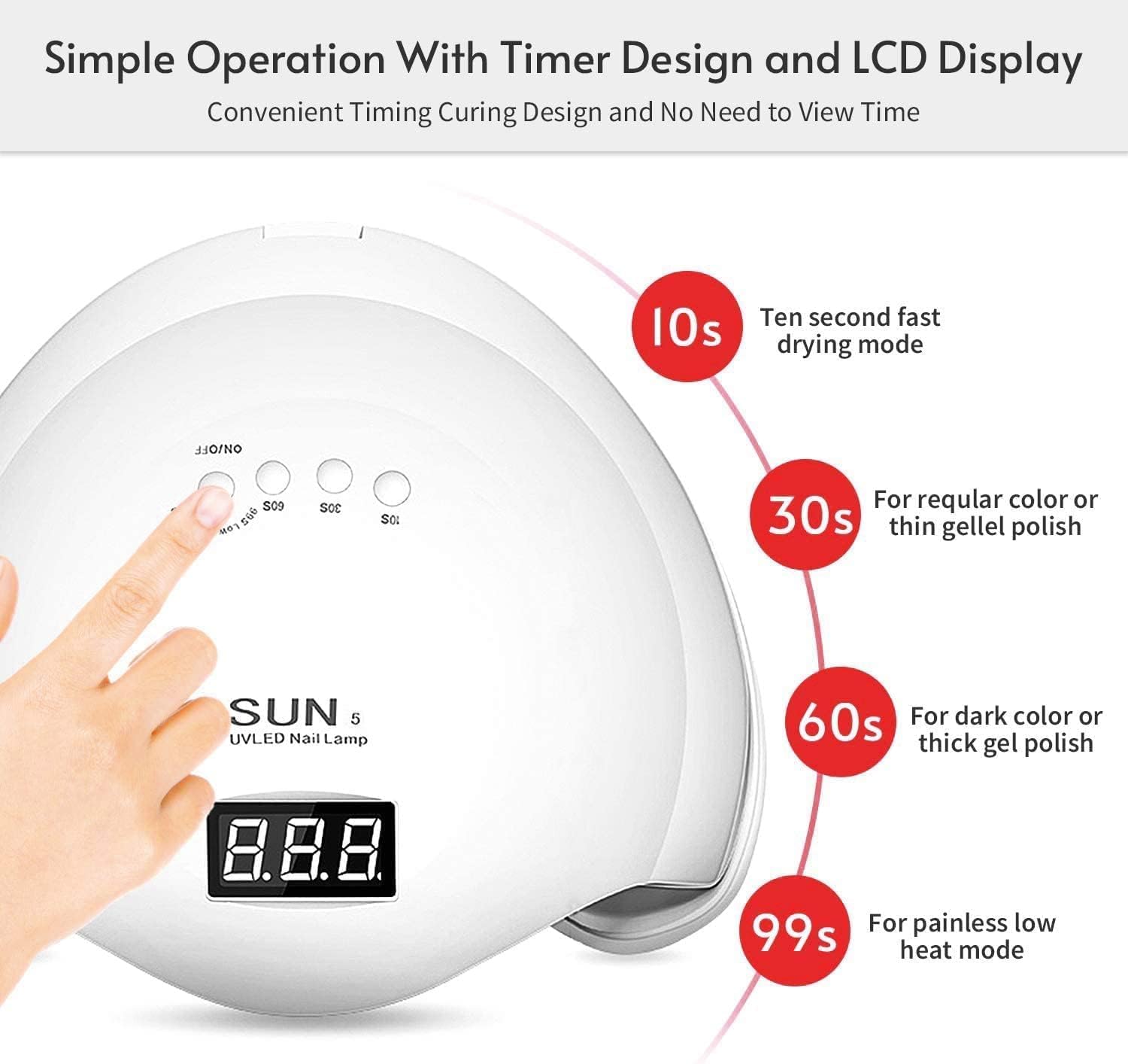 LED Nail Lamp, 48W Nail Dryer Gel Nail Polish Curing LED UV Light with 4 Timers Automatic Sensor LCD Display Professional Nail Art Tools Accessories for Fingernail Toenail Salon - Image 2 thumbnail