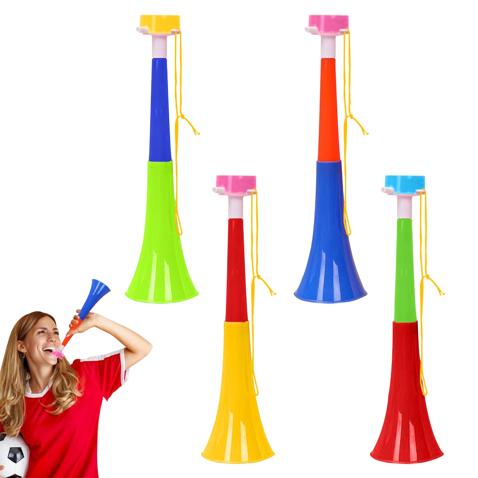 Lot de 4 trompettes vuvuzela supporter