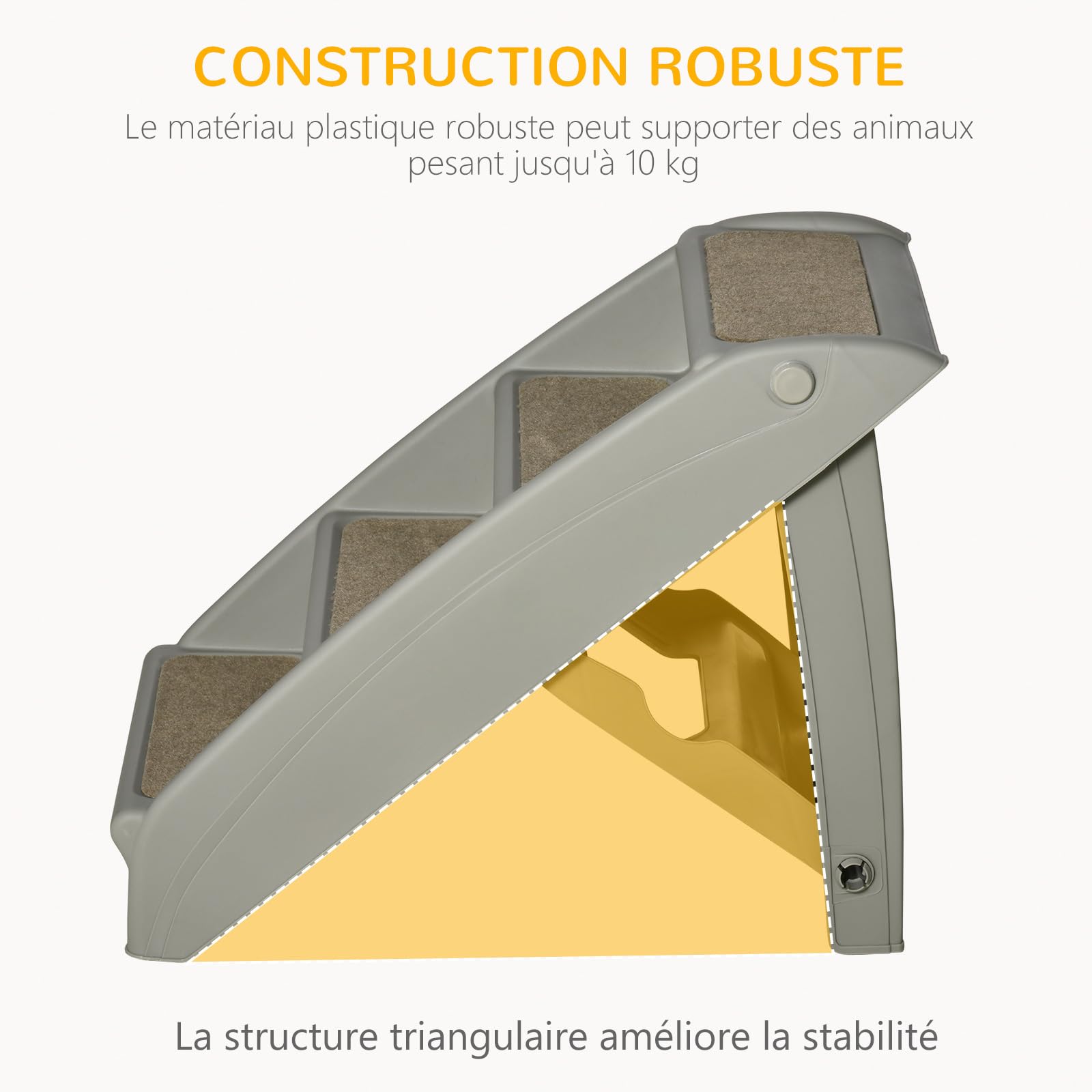 PawHut Escalier pour Chien Pliant 4 marches Antidérapantes, Portable en Plastique, Charge 10 kg, 62 x 38 x 49,5 cm, Gris