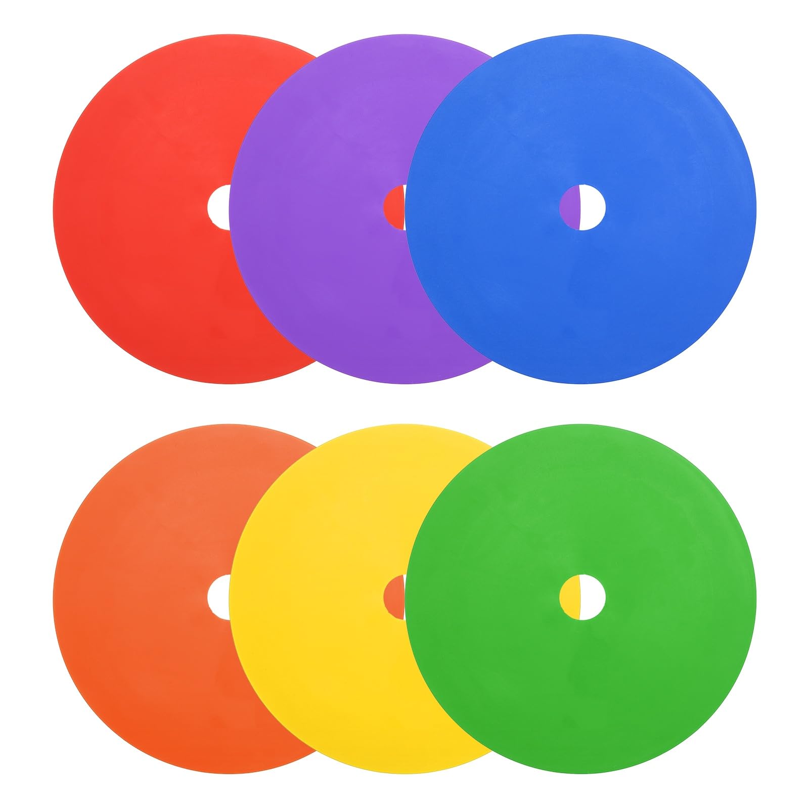 PATIKIL Spot Markers 6 Inch, 6 Pcs Non-Slip Floor Dots Agility Markers Flat Field Cones Poly Dots with Hole for Dance Soccer Basketball Sports, Red/Yellow/Blue/Green/Orange/Purple