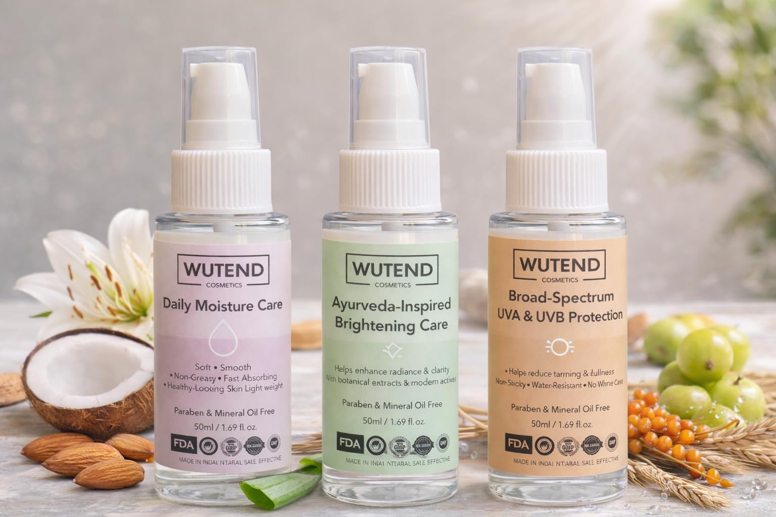 Complete Daily Skincare Combo – Moisturizer, Brightening Serum & SPF Protection | Hydrating, Glow-Boosting & Sun Care | Paraben & Mineral Oil Free (Pack of 3)