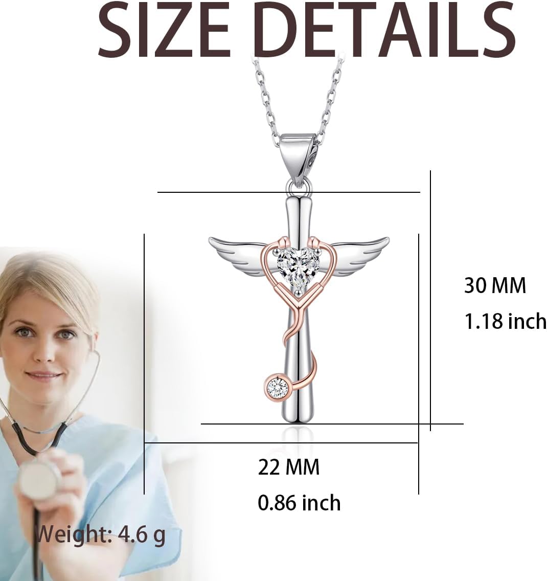 Stethoscope Cross Necklace Women Medicine Pendant Jewelry Nurse Doctor Graduation Gift for Medical Student