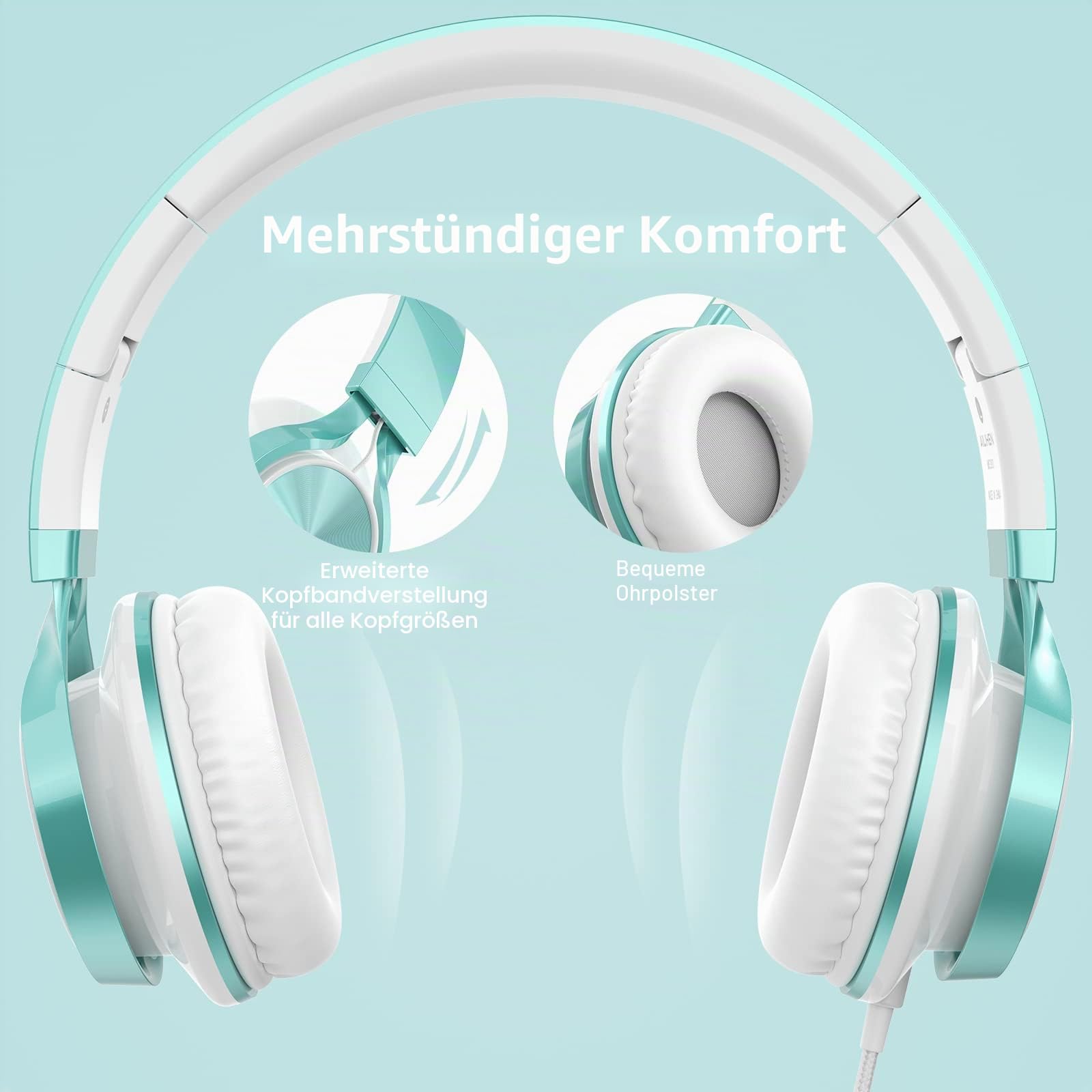 AILIHEN MS300 Kopfhörer mit Kabel und Mikrofon für Chromebook, Laptop, Computer, Smartphone, 3,5 mm, faltbar, leicht, Headset für Schule, Teenager, Mädchen, Jungen, Online-Klassenzimmer（Zitronengrün）