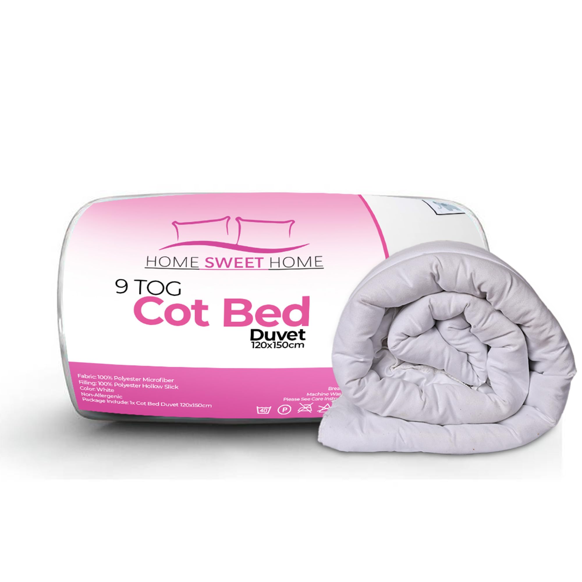 Anti Allergy 9 Tog Toddler Cot Bed Duvet - 100% Microfiber Cotbed Duvet(120X150cm), Machine Washable Soft Touch Toddler Cot Bed Home Sweet Home Uk