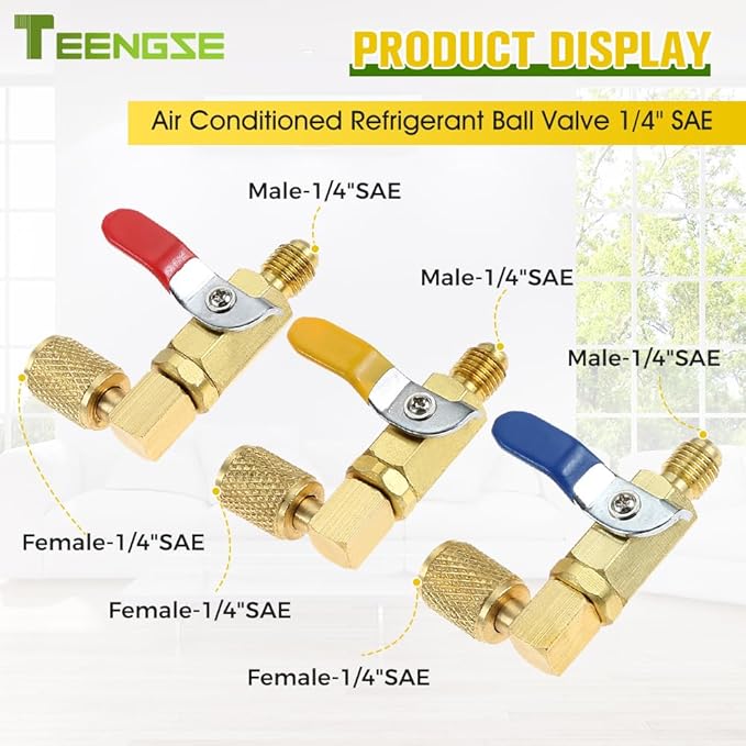 Válvula de Bola para Refrigerante 1/4" SAE, 3 Piezas, R134A/R410A/R22/R12 miniatura 2