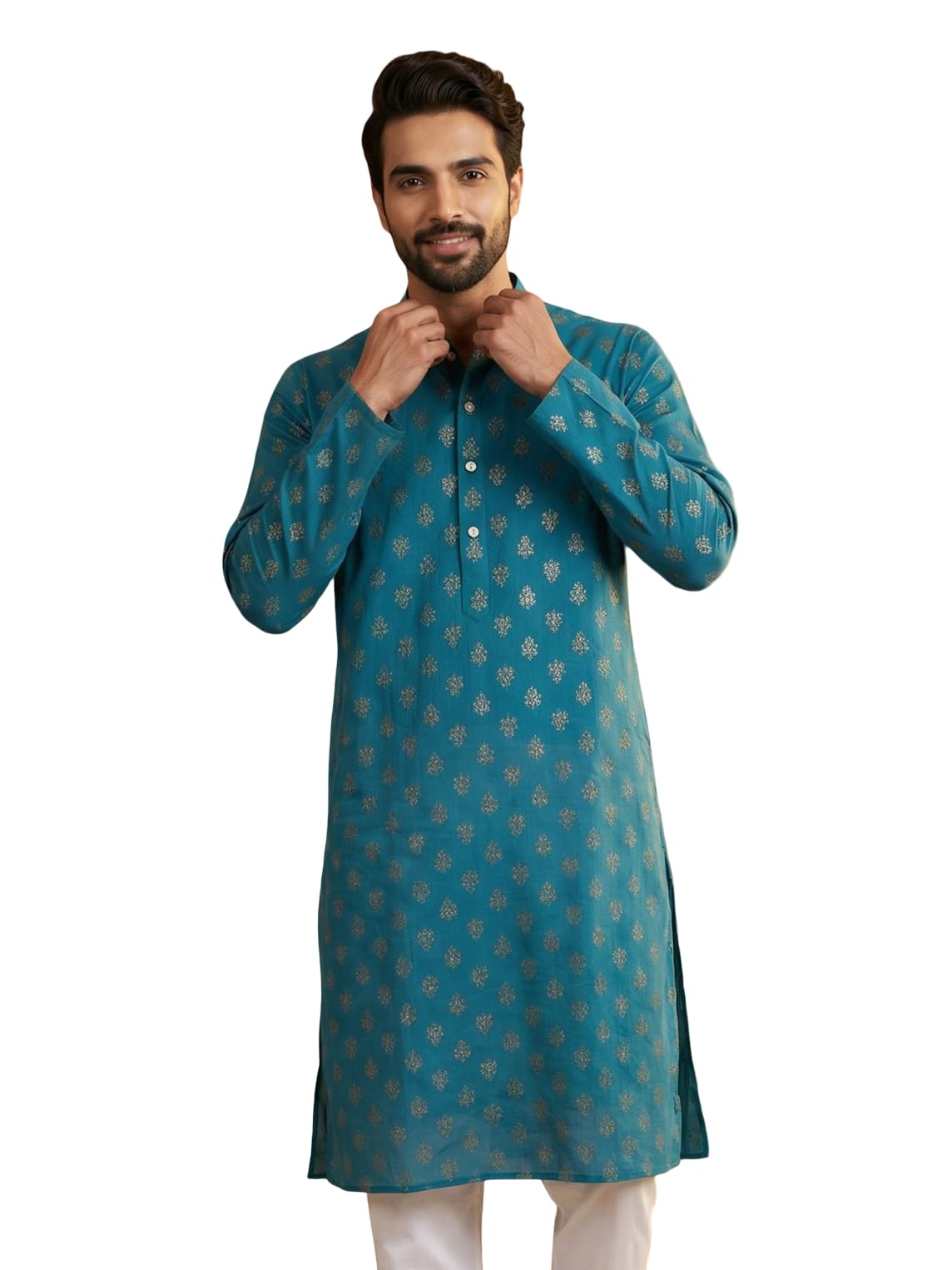 Classic Cotton Blend Foil Print Kurta-image-32