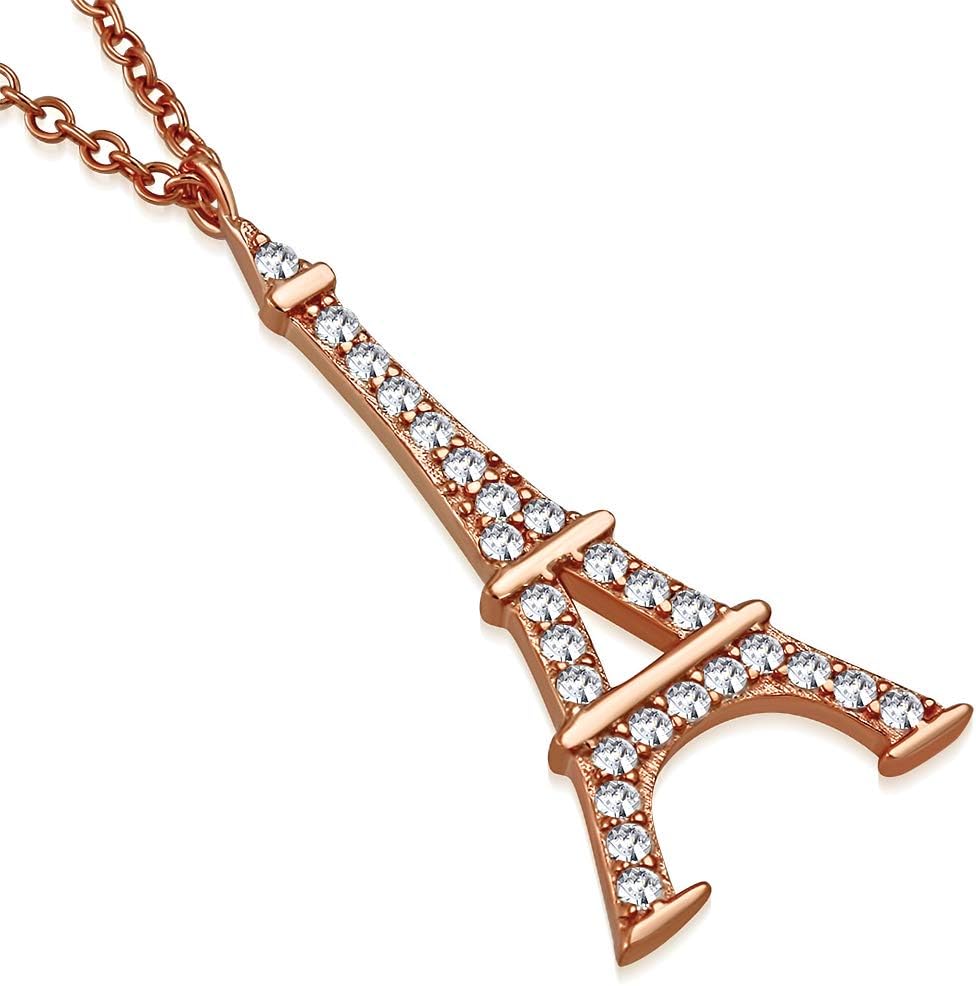 My Daily Styles 925 Sterling Silver French France Eiffel Tower CZ Pendant Necklace