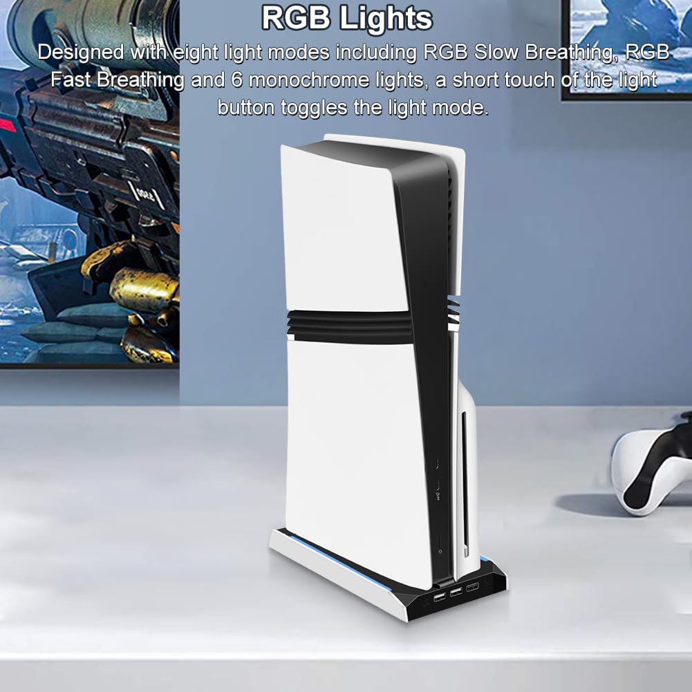 Base console di gioco RGB per PS5 Slim/Pro con ventola di raffreddamento e connettività USB Ventola di raffreddamento universale