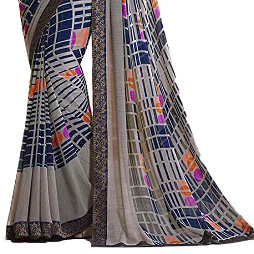 Image of RAJESHWAR FASHION WITH RF Women's Printed Georgette Sarees For Women With Jacquard Work Lace Border & Blouse Piece(Yellow Multicolored Free Size 6.30 Mtr)