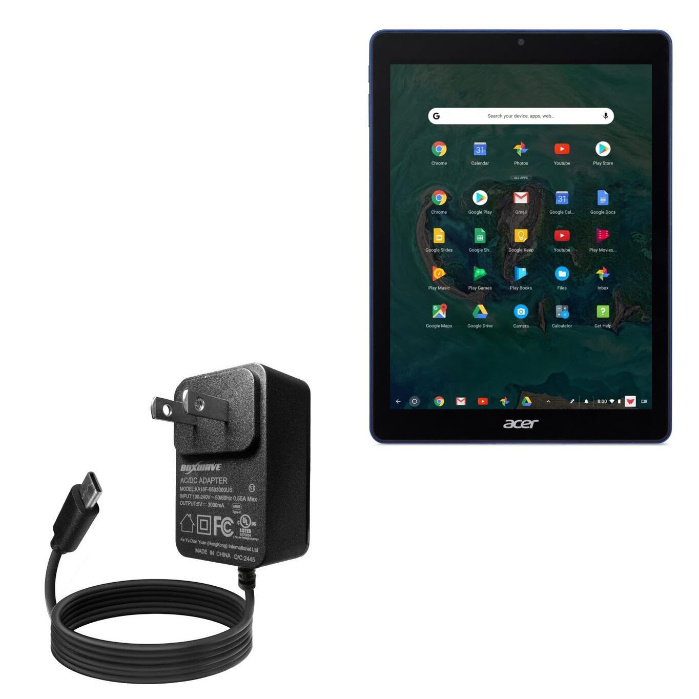 BoxWave Charger Compatible with Acer Chromebook Tab 10 - Wall Charger Direct (15W), Rapid Charge Your Device with Built-in 6ft Cable