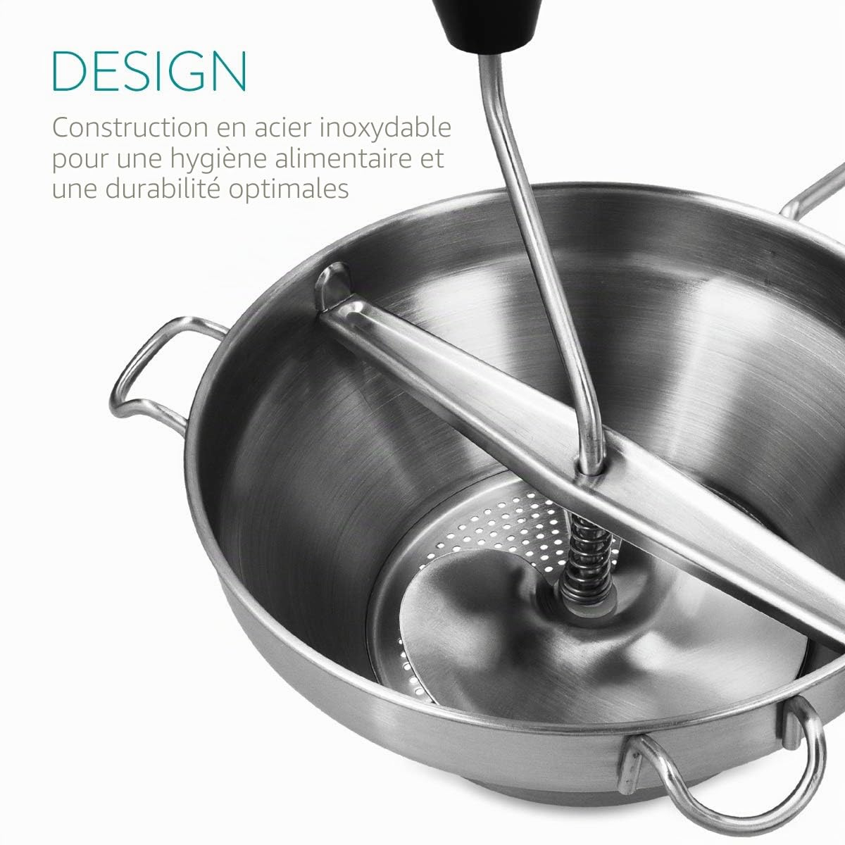 Navaris Presse-Légumes Manuel Moulin à Légumes Ø 19 cm Inox - Passe-vite avec 3 Grilles