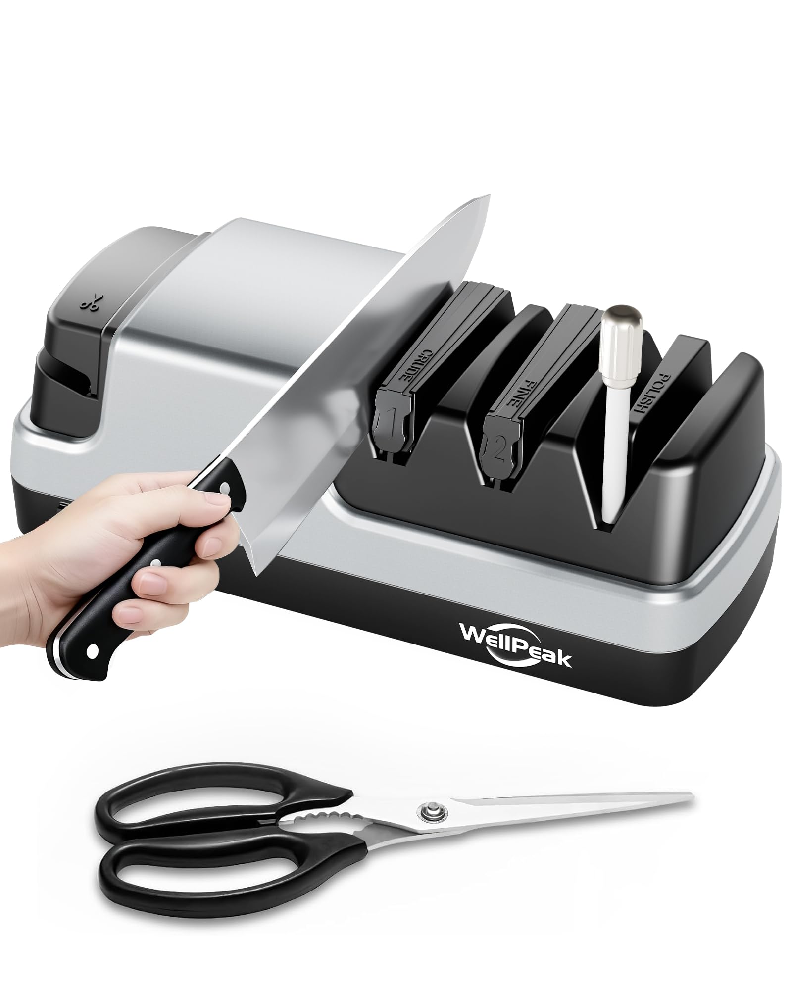 Multifunctional 4-Stage Electric Knife Scissor Sharpener Diamond Abrasive for Straight Edge Chef Knives Detachable Ceramic Hone Rod for