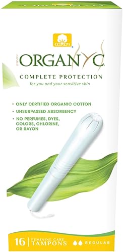 Tampones ORGANYC hipoalergénicos 100% algodón orgánico con aplicador, regular, caja de 16 unidades, B003ART1KA, Regular, 1, 1
