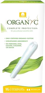 Organyc 100% Certified Organic Cotton Tampons, Cardboard Applicator, Free from Chlorine, Perfumes, Rayon and Chemicals, Regular, 16 Count