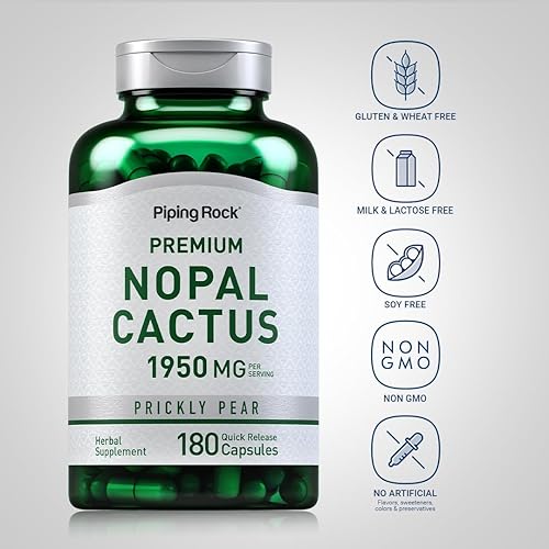 Miniatura 3 de Piping Rock Cápsulas de cactus Nopal de 1950 mg | 180 unidades | Suplemento de tuna | Sin OMG, sin gluten