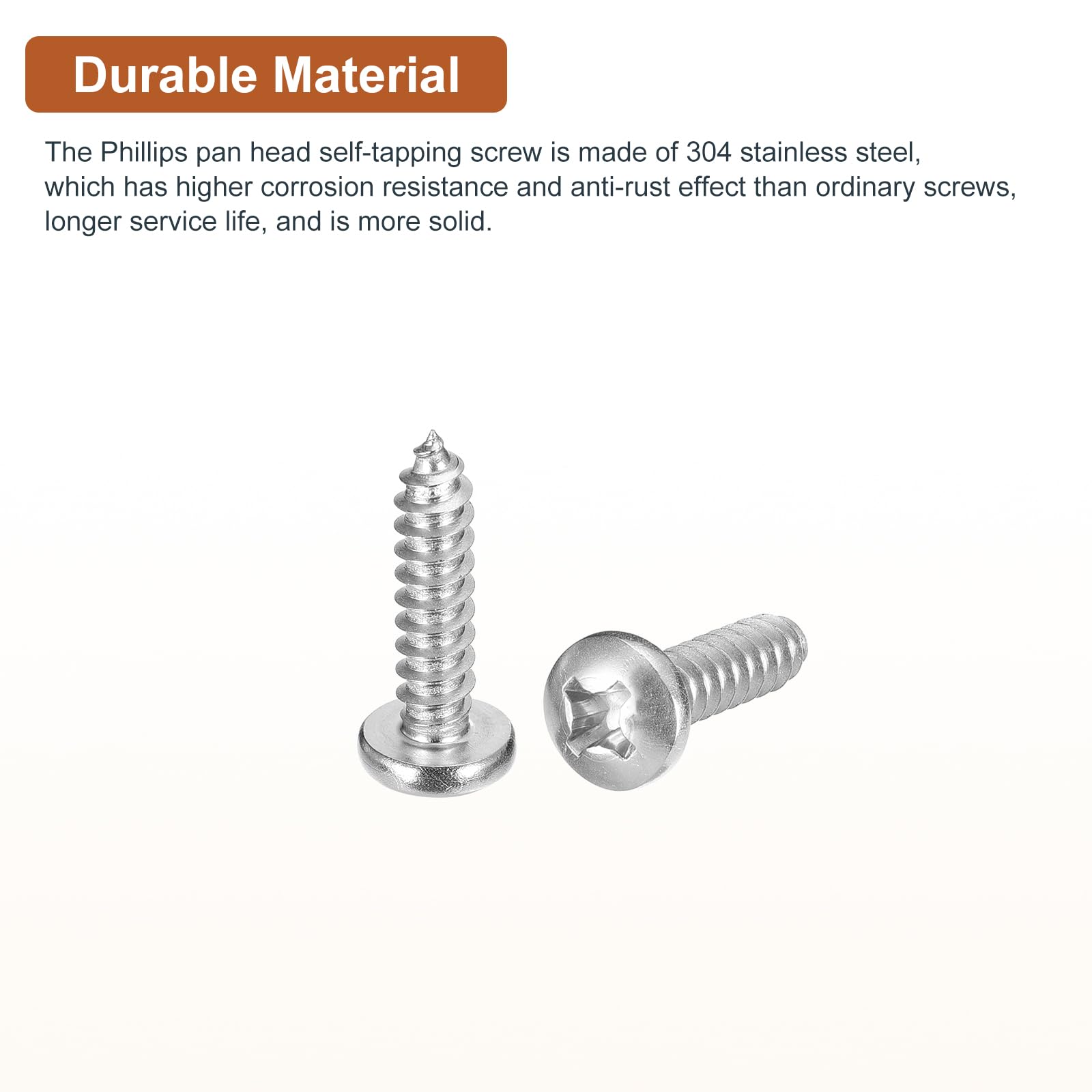 DTGN #14x1" Phillips Pan Head Self-tapping Screw - 25Pack - Bright Finish 304 Stainless Steel Sheet Metal Screws Wood Screws - Image 3