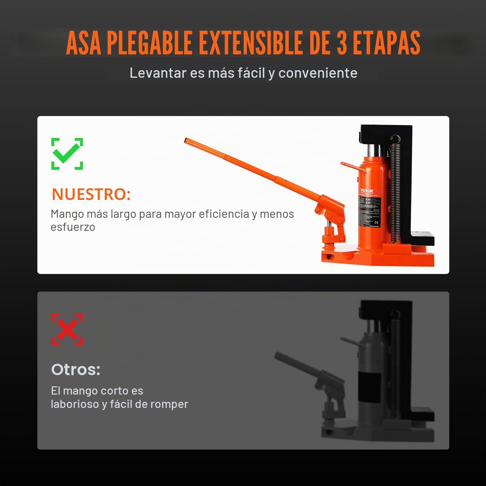 VEVOR Gato hidráulico, plataforma elevadora de 5 t en la punta, capacidad de elevación de 10 t en la punta, altura de los dedos de 20 a 173 mm, altura superior de 287 a 440 mm, gato hidráulico de aire