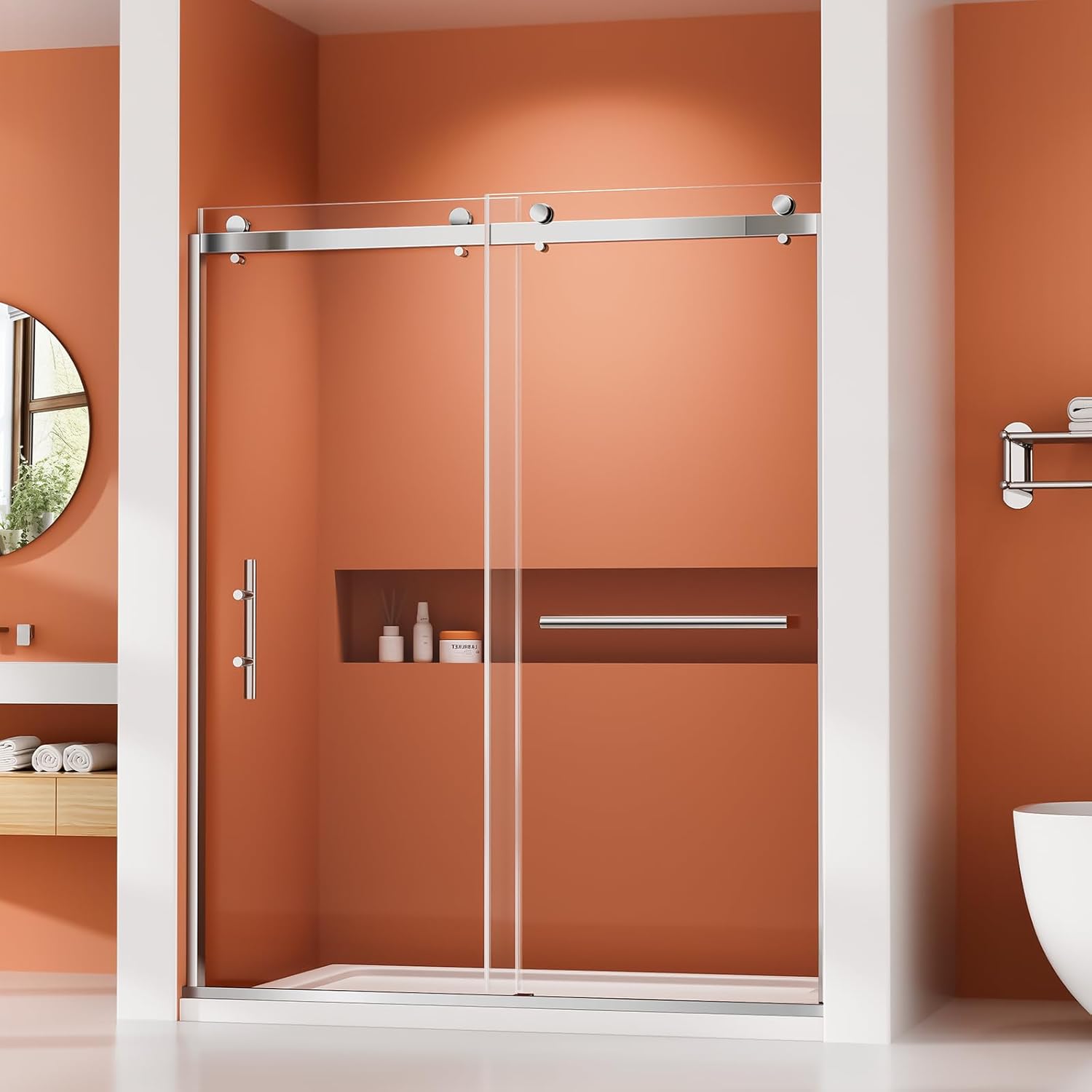 56-60" W x 76" H Double Sliding Shower Door,Framed Sliding Glass Shower Door with 3/8" (10mm) Clear SGCC Tempered Glass,Explosion-Proof Film Nano Coating, Chrome