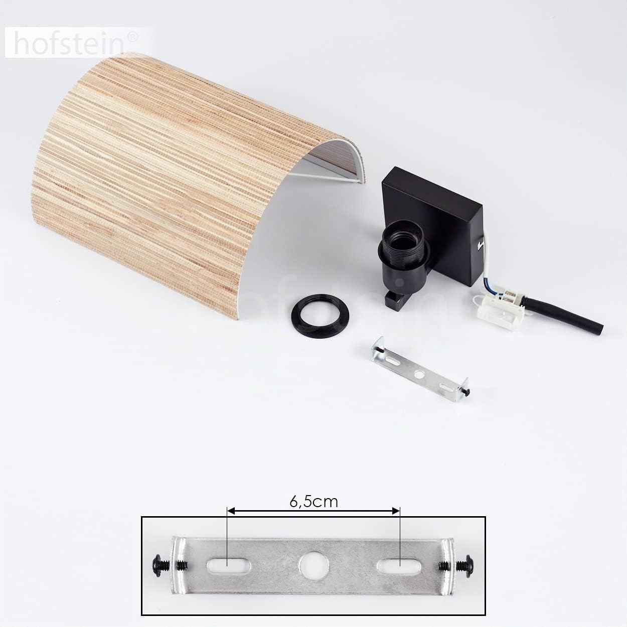 Aplique Bongal, lámpara de pared de diseño boho de metal/seagrass en negro/naturaleza, punto de pared con pantalla redonda de seagrass. Con efecto up&down en la pared, 1 lámpara, sin bombilla(s)