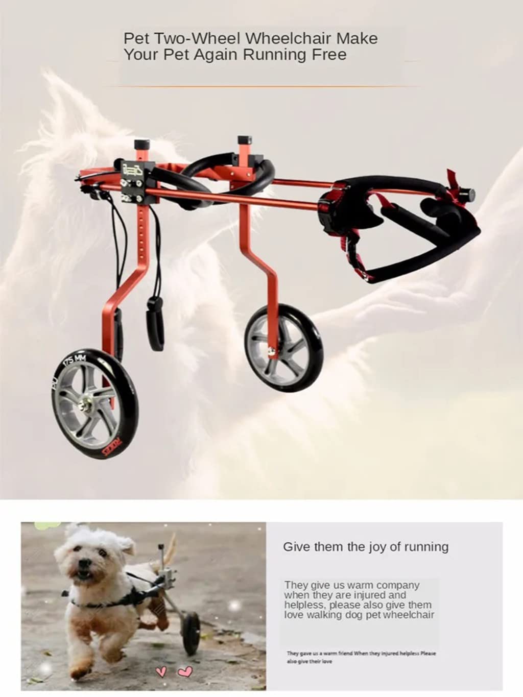REMEK Carrellino per Cani Disabili Regolabile, Carrello Cani Disabili per Piedi/Gambe Carrello A 2 Ruote Carrozzella per La Riabilitazione delle Zampe