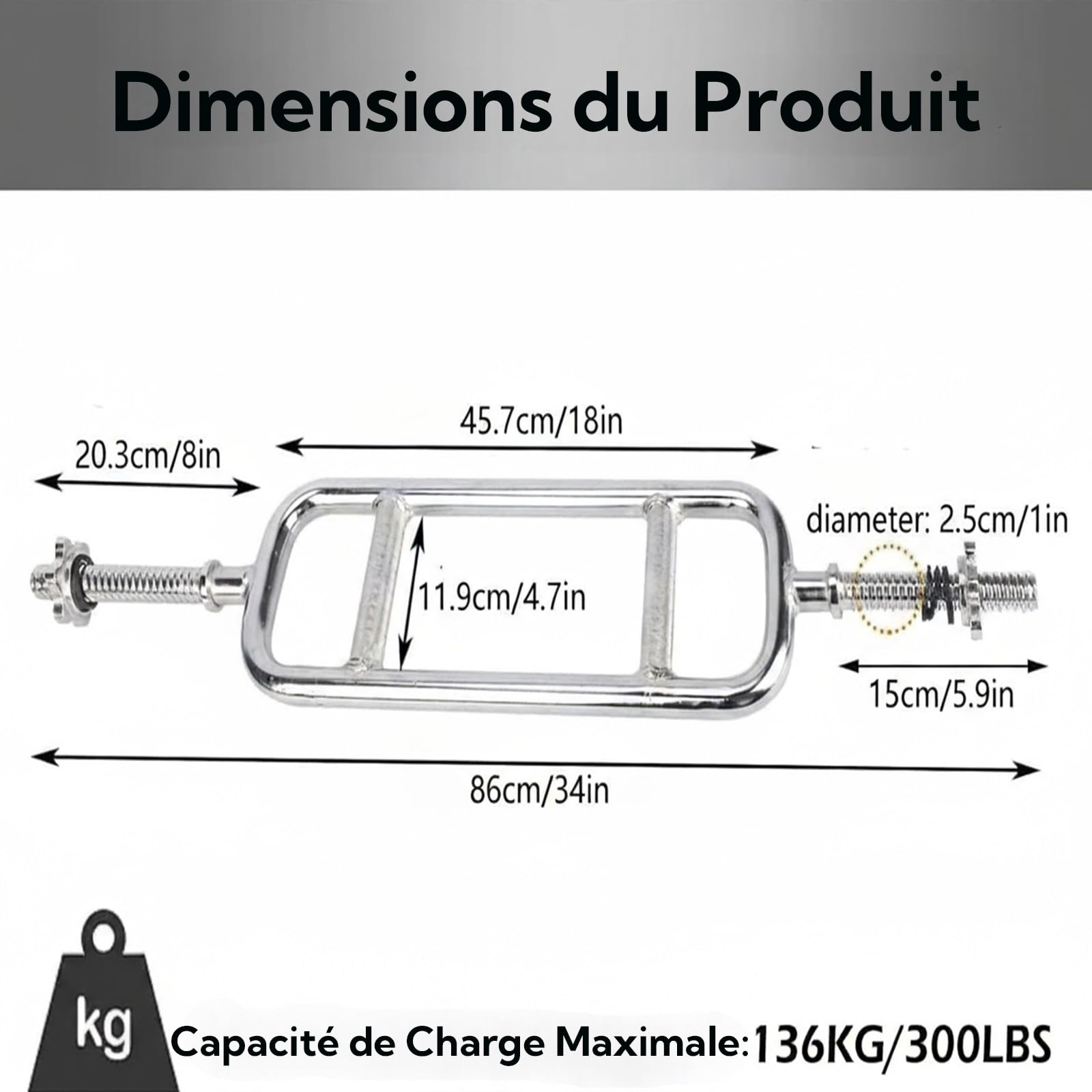 uyoyous Barre D'haltère Circulaire 25 mm Barre à Triceps de Soulevé de Terre Barres de Musculation Olympique avec Poids pour Salle de Sport Entraînement à Domicile