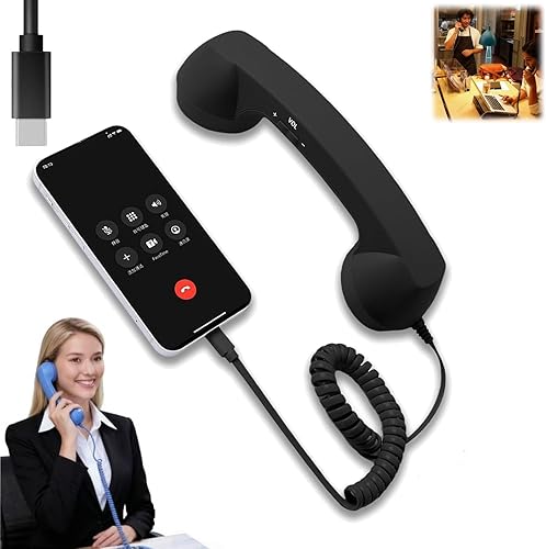Manija retro para teléfono, auricular retro Bluetooth para teléfono y Android, con micrófono y altavoz, receptor de teléfono retro estilo teléfono