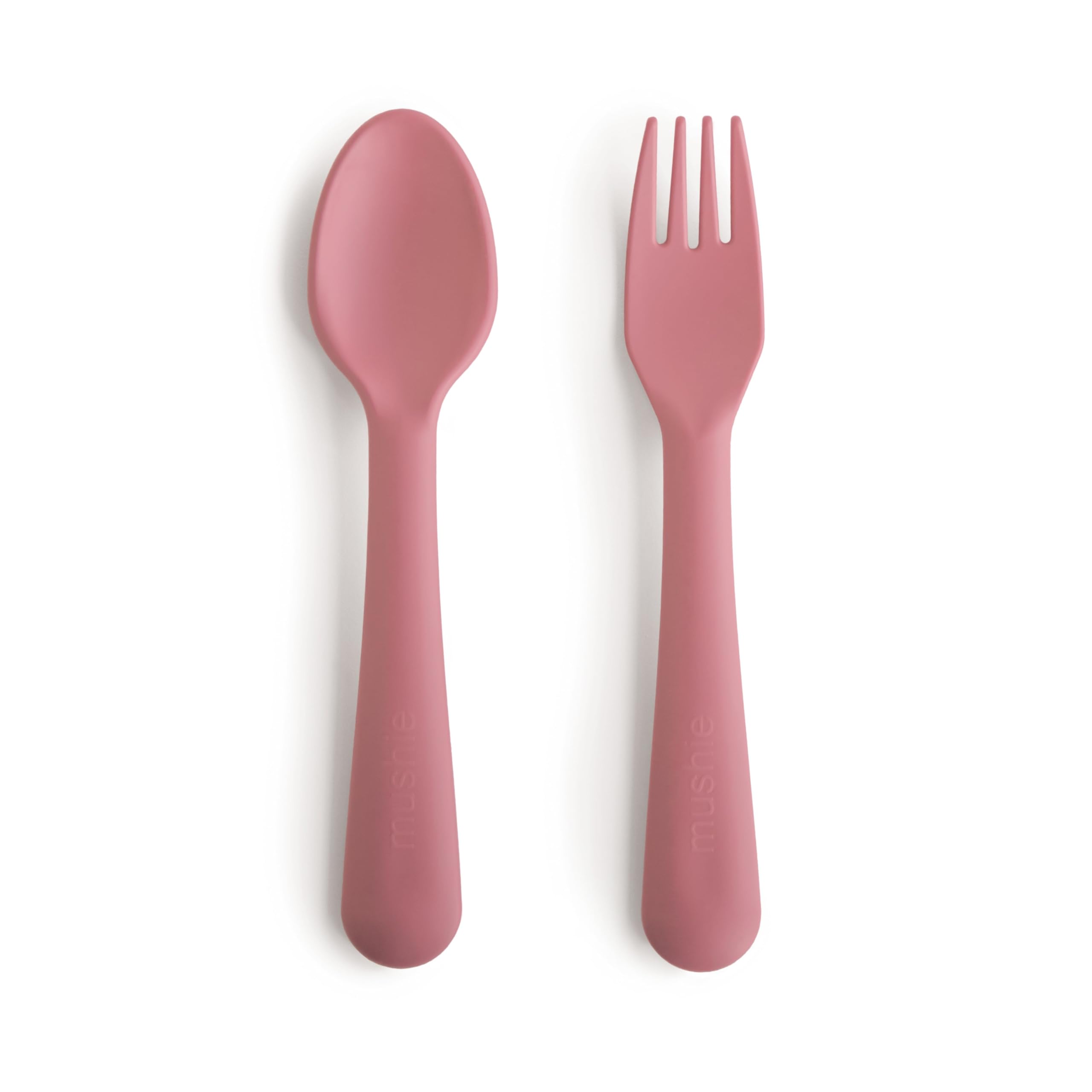 mushie Flatware Fork and Spoon Set For Kids | Made in Denmark (Dusty Rose)