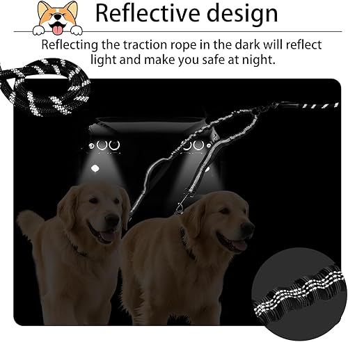 Miniatura 4 de Correas para perros, correa doble para perros para dos perros, correa elástica resistente para perro, correas reflectantes que absorben los golpes