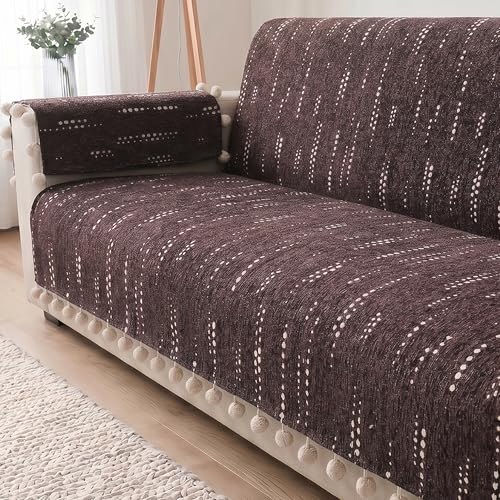 Image of Story@Home Chenille Sofa Cover 3 Seater Fully Covered with Back Covers (152x178Cm) & Arm Rest Covers| Anti Slip Sofa Mat for 1 /2 /3 Seater & L Shape Sofa Cover - Mocha & Ivory