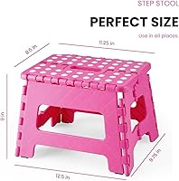 Vista 6 de PandaEar Taburete plegable con asa, taburete plegable de plástico pequeño de 9 pulgadas para niños, ideal para baño, cocina, dormitorio (rosa)