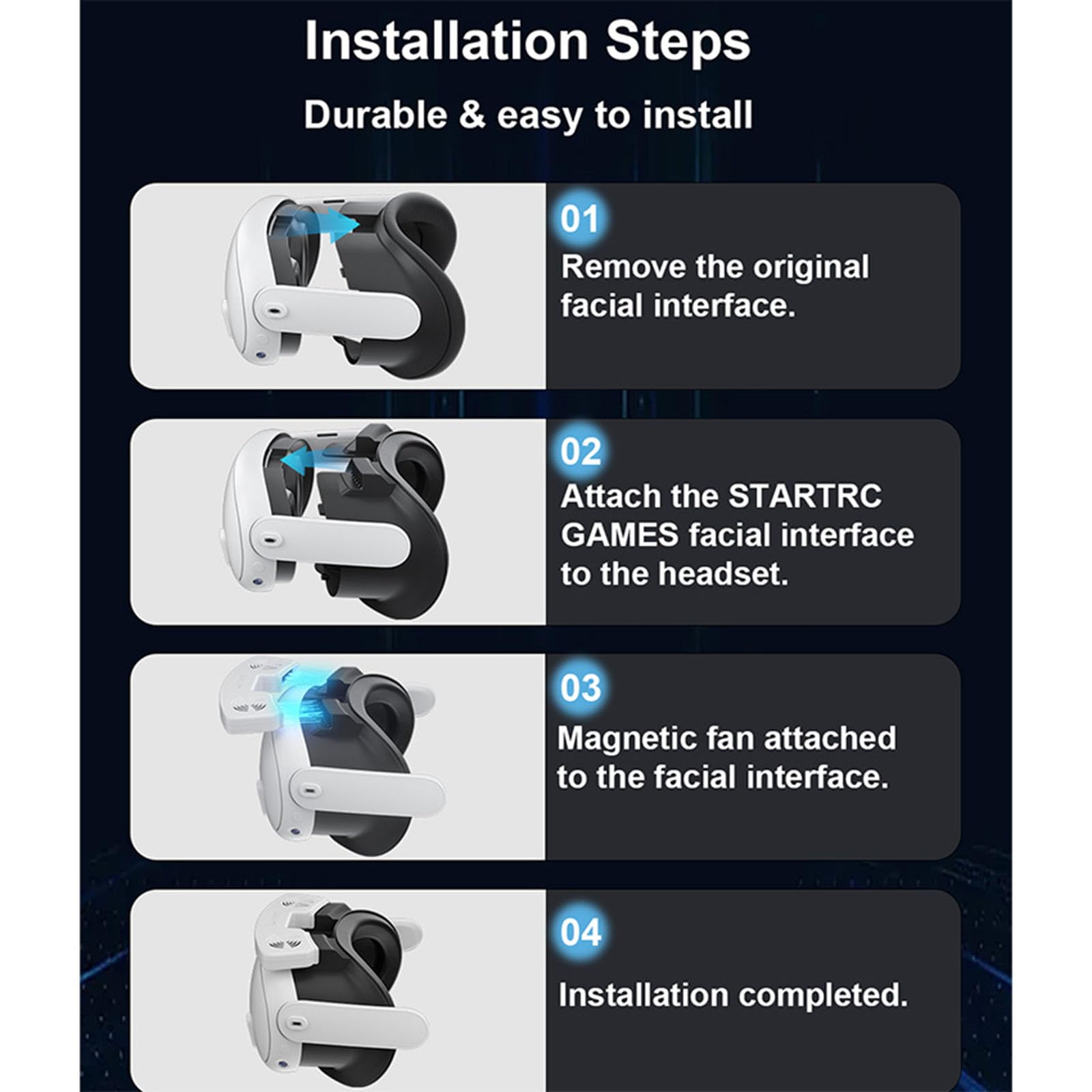 VR Double ventilateur de refroidissement compatible avec Meta Quest 3, circulation de l'air, retrait rapide, anti-buée, interface faciale, masque facial pour Meta Quest 3 uniquement