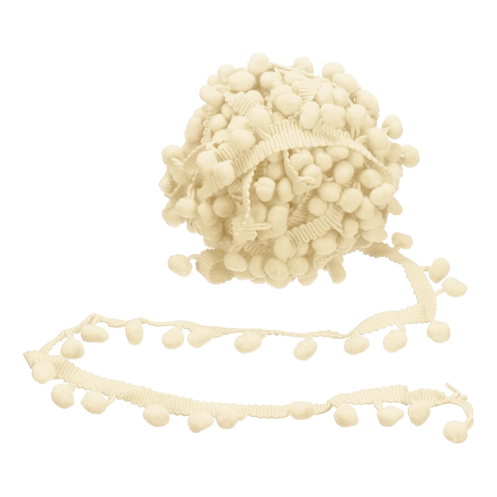 sourcing map 9 Yards Pom Poms Trim 0.47" Wide Pompoms Balls(Beige White)