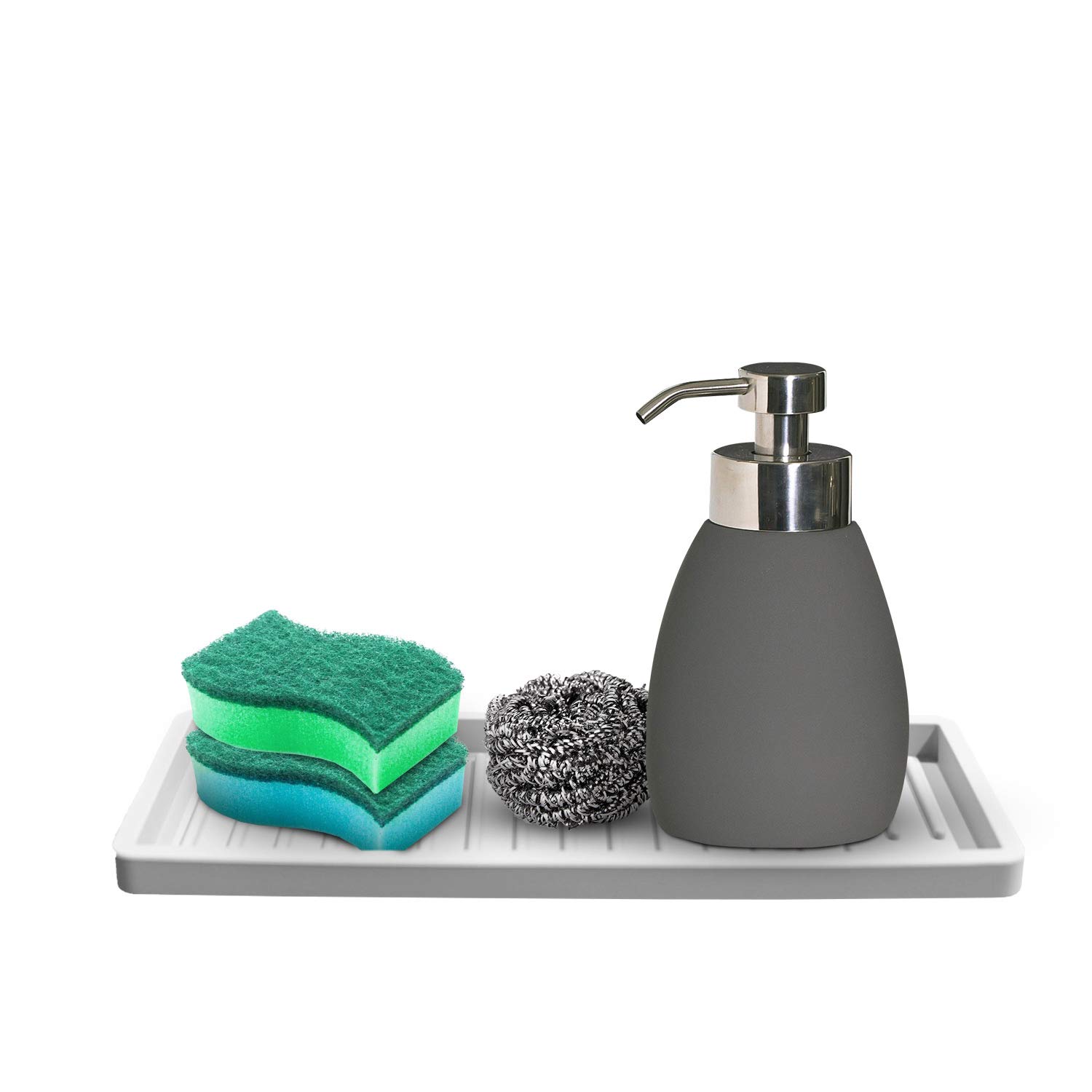 Luxet -Silicone Soap And Sponge Holder Kitchen Caddy Tray To Keep Countertop, Bathroom, Sink Scrubbers Organized And Clean. Non Slip Pad, Durable, Waterproof. Hot Coffee Or Tea Trivet. (white)