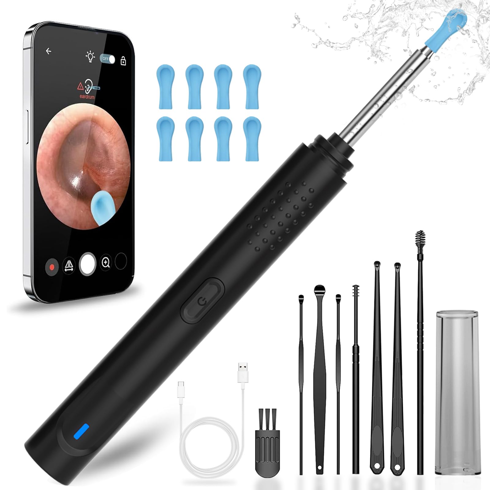 Ear Wax Removal, Ear Cleaner with Camera with 1296P, Earwax Removal kit with 9 Ear Pick and 8 Traditional Tools, Built-in WiFi IP67 Waterproof, Ear Cleaning Kit for iPhone,iPad,Android