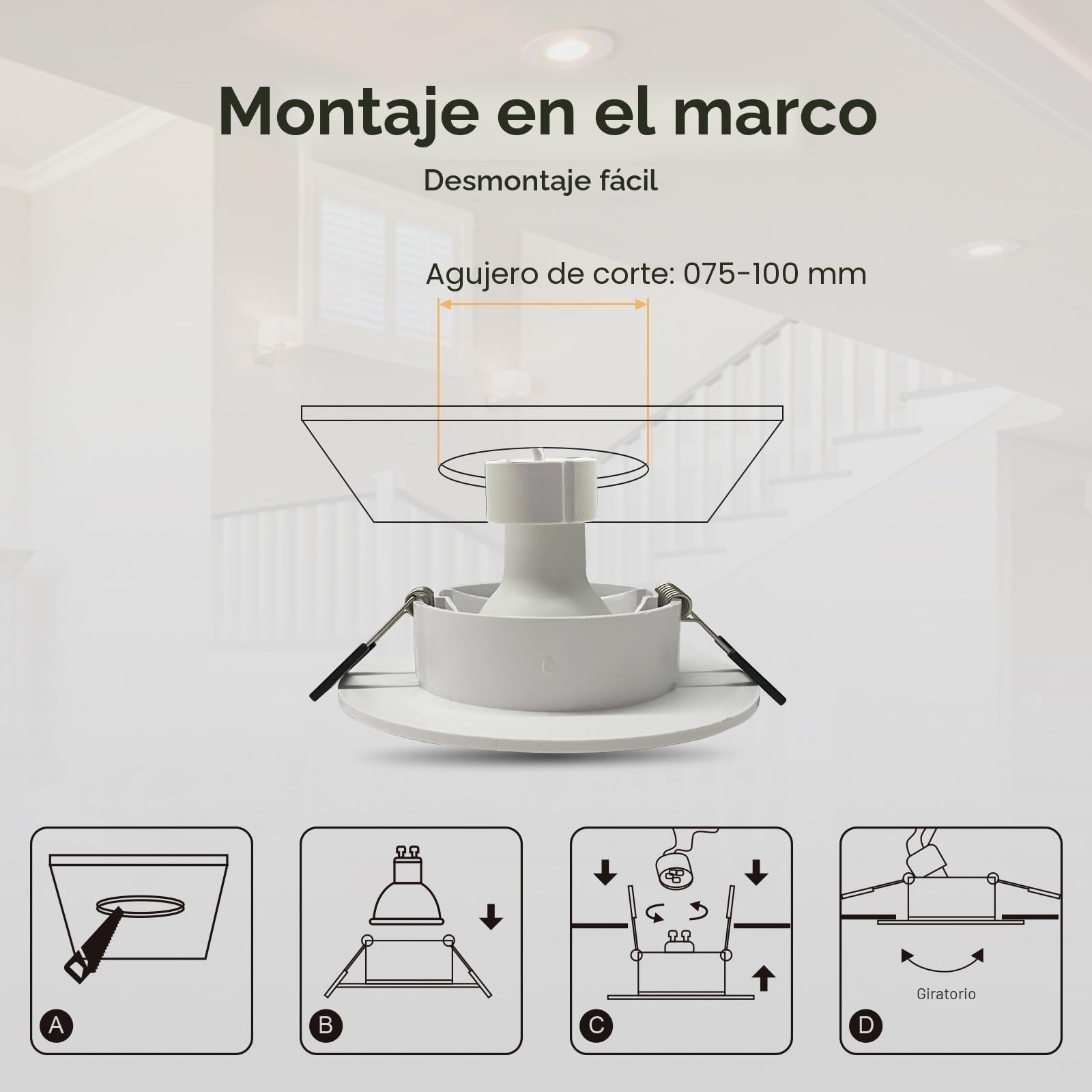 GY Marco Foco Empotrable GU10 de Plástico, Ángulo Basculación 30°, Apertura Ø75 x 100 mm, Aro Soporte con Portalamparas GU10 para MR16 LED, Ojos de Buey LED Downlight para Falso Techo, 12 Pieza