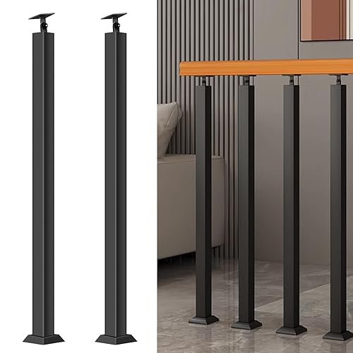 Postes cuadrados de balaustre de escalera, ejes de barandilla de metal ajustables de 270 con base de soporte plano y kits de tornillos los postes de