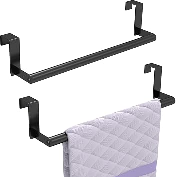 STWWO Over the Door Towel Rack, Kitchen Towel Holder Over Cabinet Door Towel Bar Stainless Steel for Cupboard for Kitchen Dish Towel Holder Hanger, 2 Pack Black