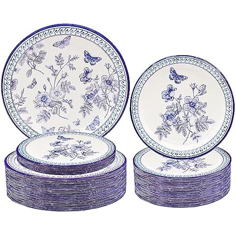 HSPAIDYP 50Pcs Floral Blue & White Flower Party Supplies Blue and White Paper Plates Set 9" Floral Plates 7" Blue White Floral Plates for Bridal Shower Wedding Tea Party Floral Party Decor Cover