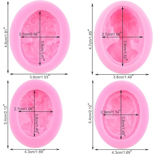 Miniatura 4 de Mujiang Lady Avatar - Juego de 4 moldes de silicona para decoración de tartas, diseño de camafeo, para cupcakes, pasta de goma de chocolate,