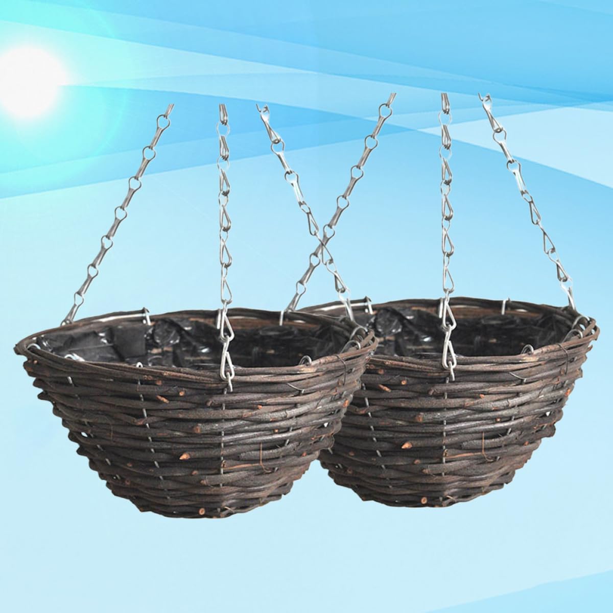Vasi Sospesi in Rattan e Metallo 30 CM 2 Pezzi, Fioriera da Balcone per Piante Grasse e Fiori, Decorazione Casa e Giardino, Facile da Appendere, Design Naturale e Resistente