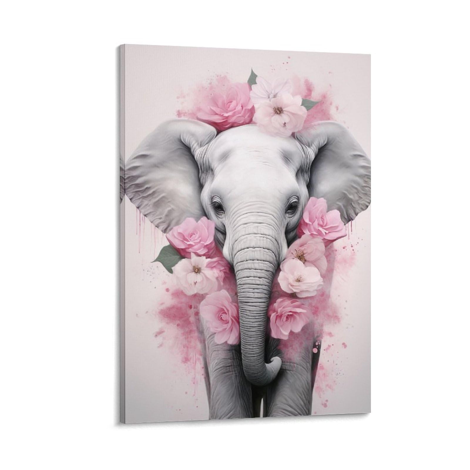 Foccar Frame-Beautiful Elephant Canvas Wall Art Beautiful Elephant Wall Decorations For Living Room Flower Cute Animal Rustic Hang Pictures Wall Artwork