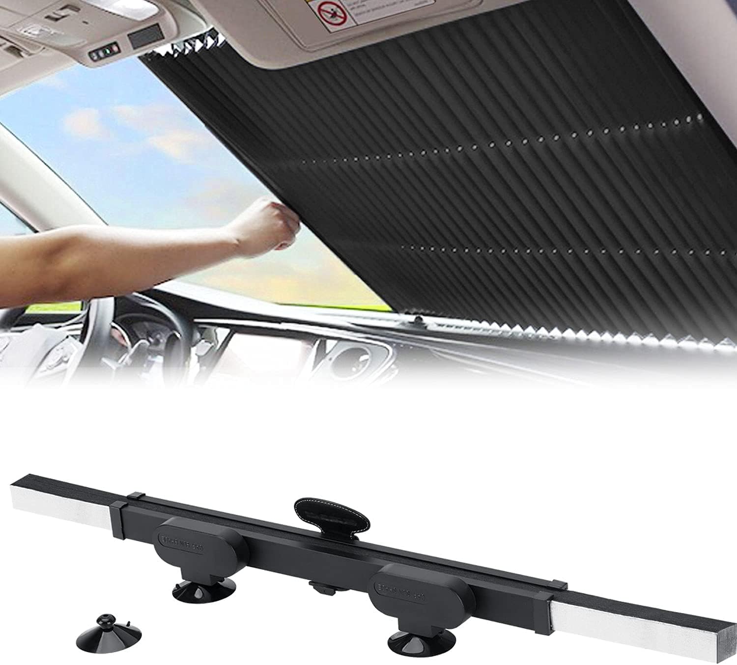 AASTIK Retractable Windshield Sun Shade for Car, Cordless Cellular Sun Visor Protector Blocks 99% UV Rays to Keep The Vehicle Cool, Honeycomb Sunshade Fits Various Models with 3 Suction Cups