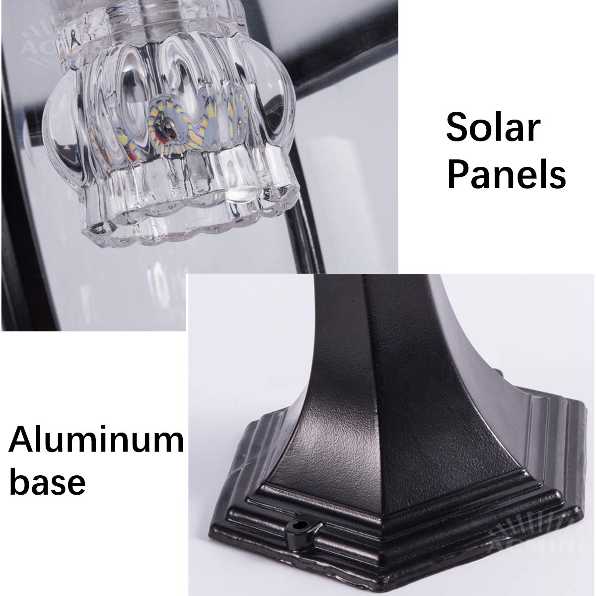 ACMHNC Vintage Sockelleuchte Solar LED Pfostenleuchte Außenleuchte, Outdoor Gartenlampe Solar Pollerleuchte Außen in Antik Look, Klassisch Retro Wegeleuchte in Aluguß, IP54, 2200Mah,Schwarz