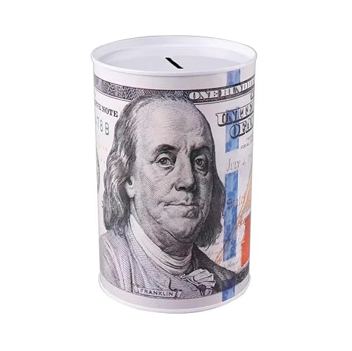 Metal Piggy Bank $100 Dollar Bill 8.5" And 6" Tall Benjamin Franklin Money Bank For Adults Money Saver Tin Can Currency Big Piggy Bank For Kids (X-Large) #TOP1